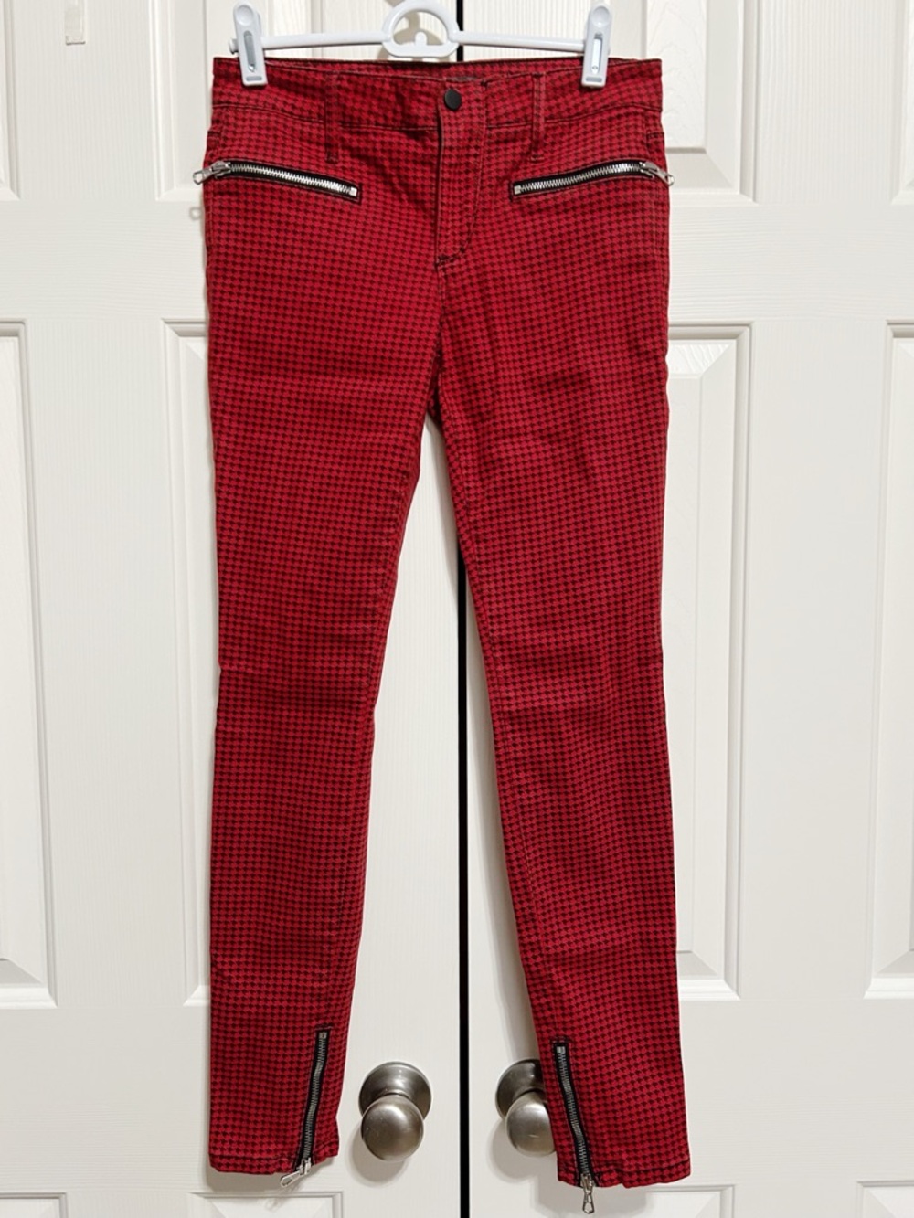 Joe's Jeans Red Houndstooth Skinny Jeans 26 Grunge 90's Y2K Retro Scene Biker